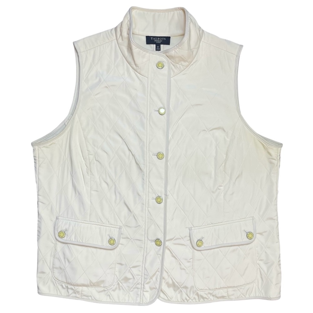 Talbots Womens Quilted Vest Plus Size 2X Cream Fleece Lined Preppy Fall Casual